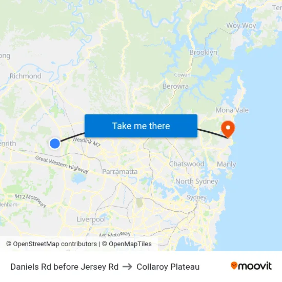 Daniels Rd before Jersey Rd to Collaroy Plateau map