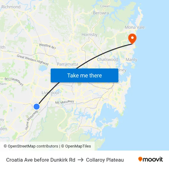 Croatia Ave before Dunkirk Rd to Collaroy Plateau map