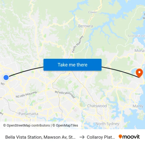 Bella Vista Station, Mawson Av, Stand A to Collaroy Plateau map