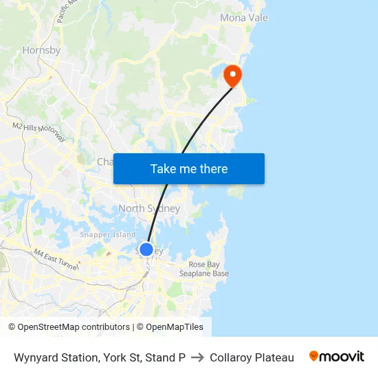Wynyard Station, York St, Stand P to Collaroy Plateau map