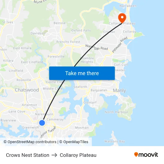 Crows Nest Station to Collaroy Plateau map