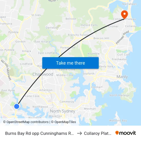 Burns Bay Rd opp Cunninghams Reach to Collaroy Plateau map