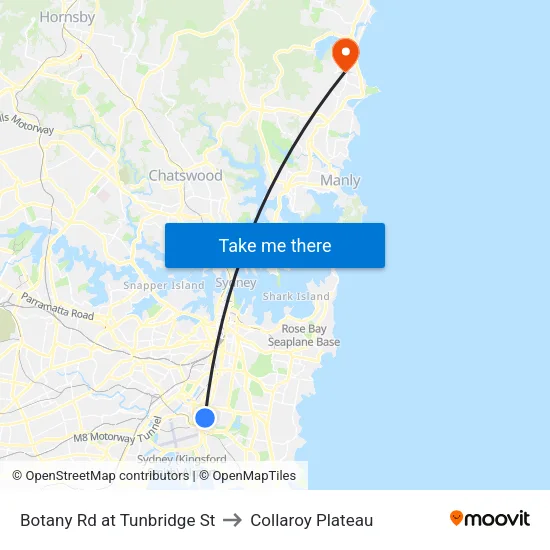 Botany Rd at Tunbridge St to Collaroy Plateau map