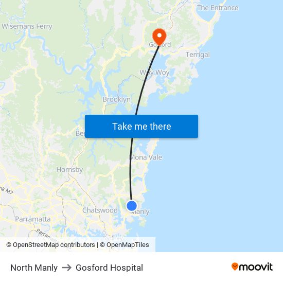 North Manly to Gosford Hospital map