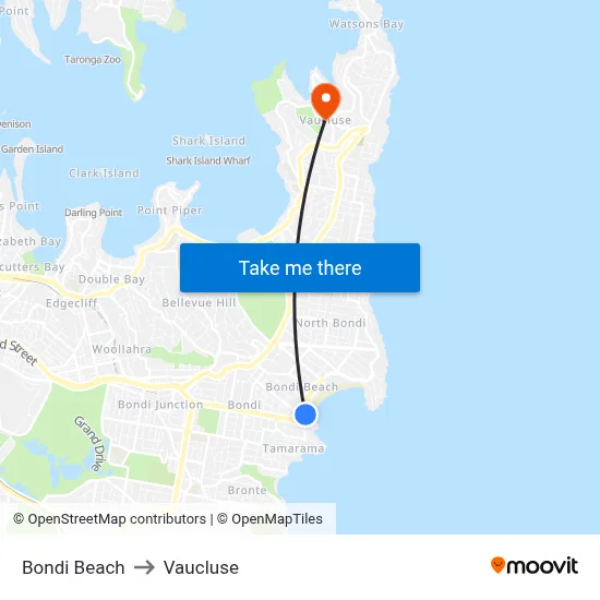 Bondi Beach to Vaucluse map