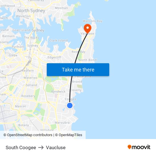 South Coogee to Vaucluse map