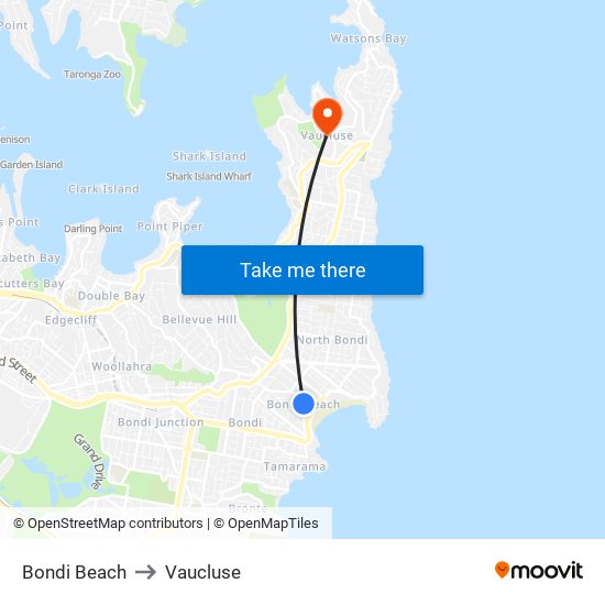 Bondi Beach to Vaucluse map