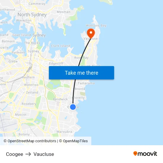 Coogee to Vaucluse map