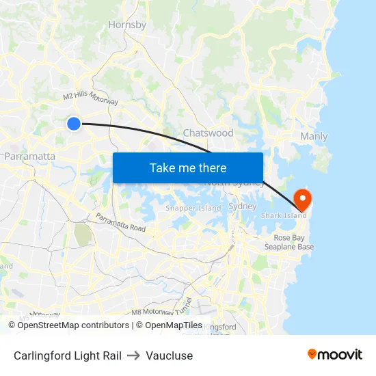 Carlingford Light Rail to Vaucluse map