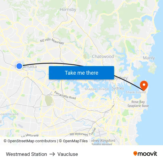 Westmead Station to Vaucluse map