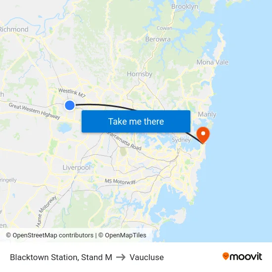 Blacktown Station, Stand M to Vaucluse map