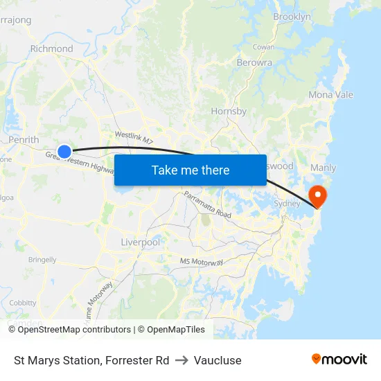 St Marys Station, Forrester Rd to Vaucluse map