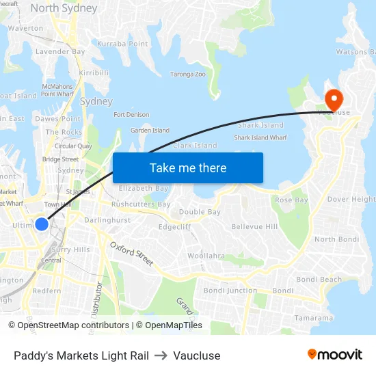 Paddy's Markets Light Rail to Vaucluse map