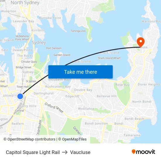 Capitol Square Light Rail to Vaucluse map