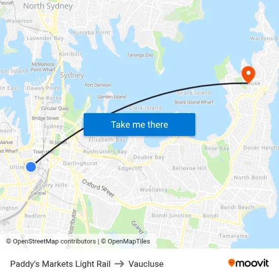 Paddy's Markets Light Rail to Vaucluse map