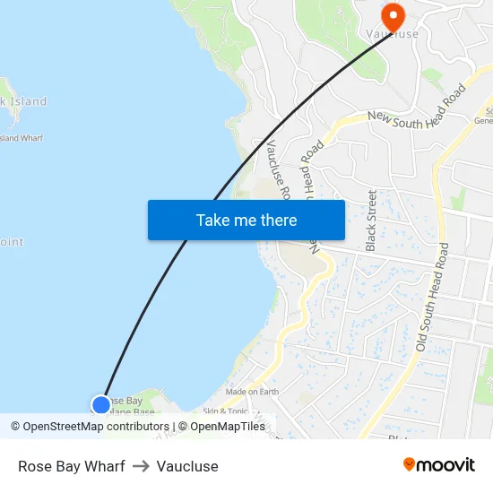 Rose Bay Wharf to Vaucluse map