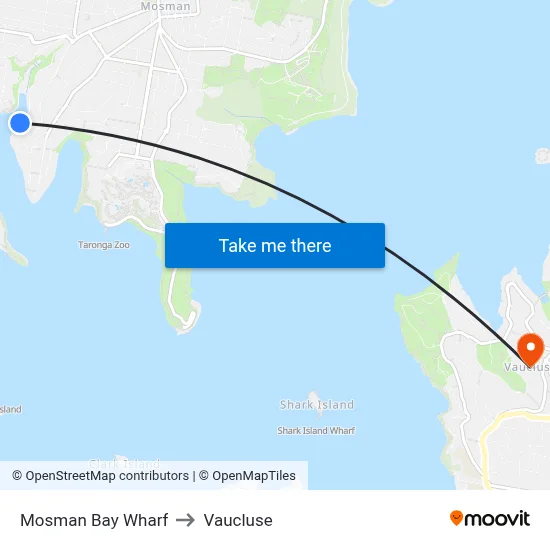 Mosman Bay Wharf to Vaucluse map