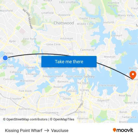 Kissing Point Wharf to Vaucluse map