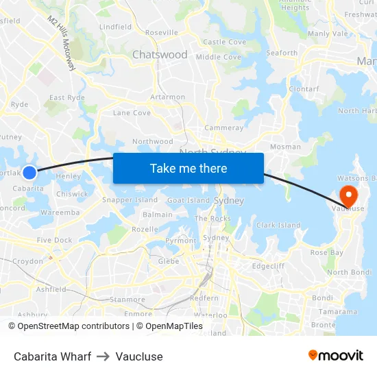 Cabarita Wharf to Vaucluse map