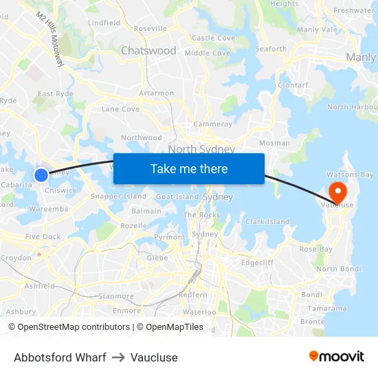 Abbotsford Wharf to Vaucluse map