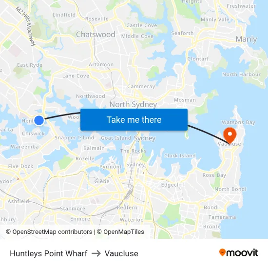 Huntleys Point Wharf to Vaucluse map