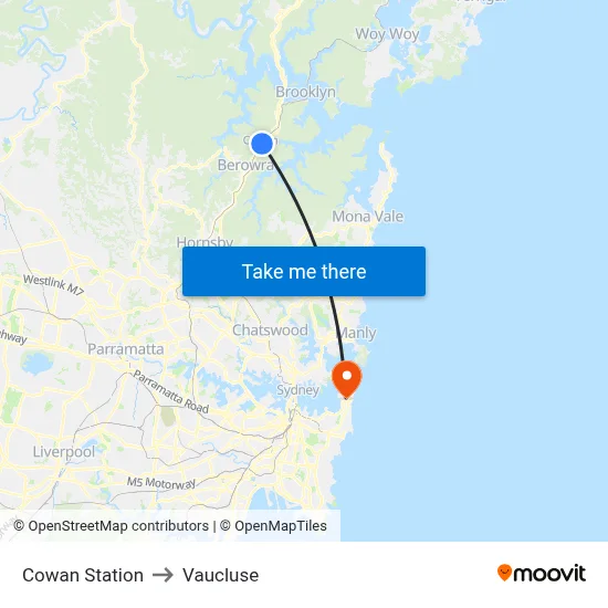 Cowan Station to Vaucluse map