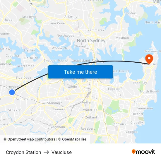Croydon Station to Vaucluse map