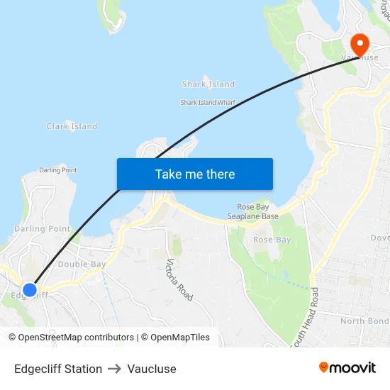 Edgecliff Station to Vaucluse map