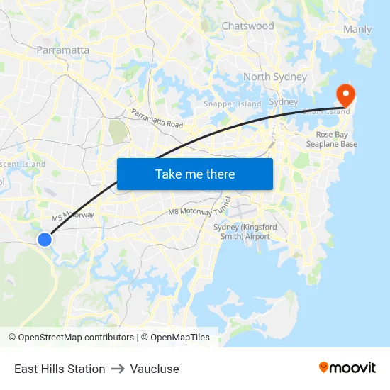 East Hills Station to Vaucluse map