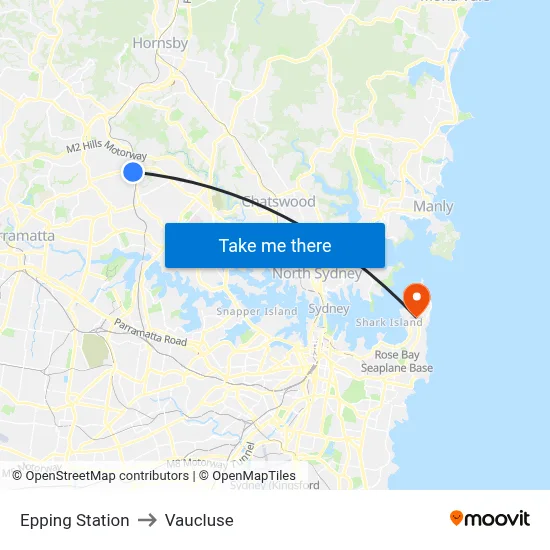 Epping Station to Vaucluse map