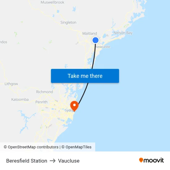 Beresfield Station to Vaucluse map