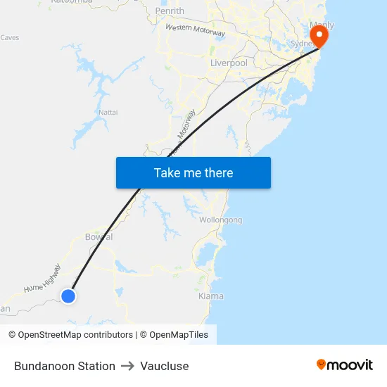 Bundanoon Station to Vaucluse map
