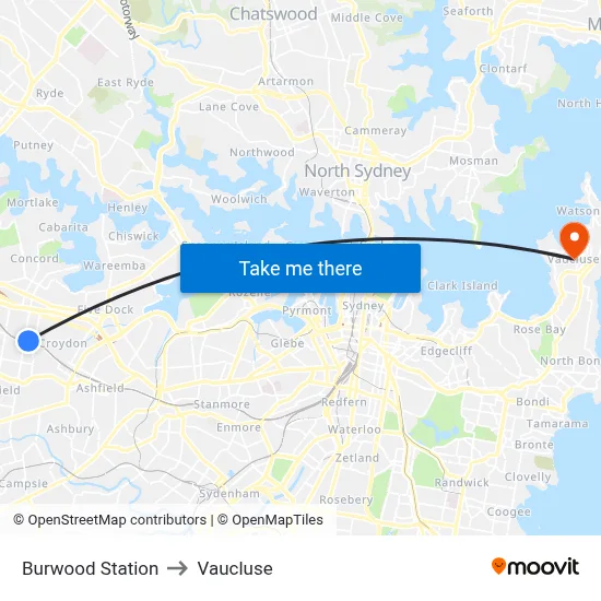 Burwood Station to Vaucluse map
