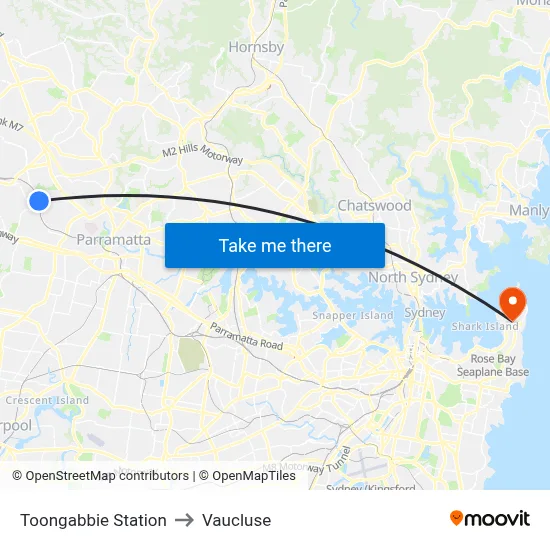 Toongabbie Station to Vaucluse map