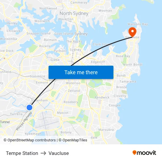 Tempe Station to Vaucluse map