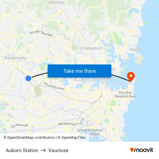 Auburn Station to Vaucluse map