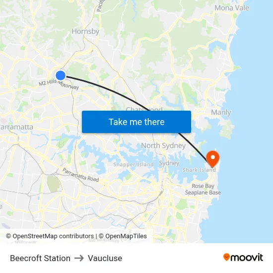 Beecroft Station to Vaucluse map