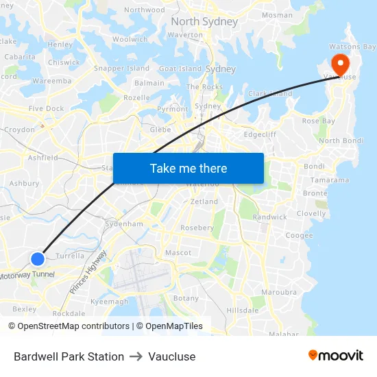 Bardwell Park Station to Vaucluse map