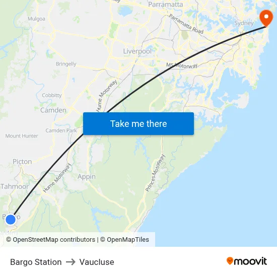 Bargo Station to Vaucluse map