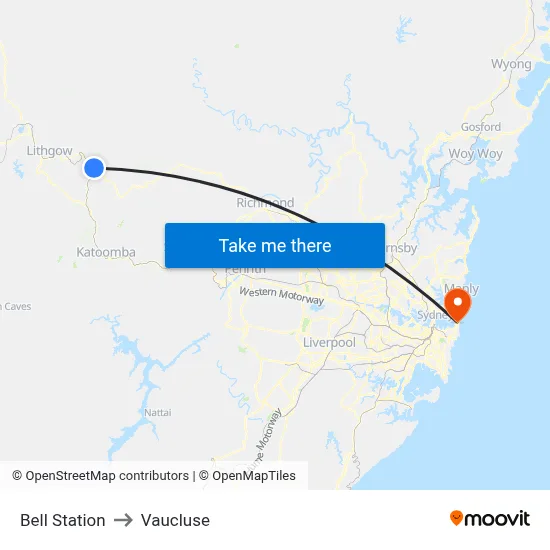Bell Station to Vaucluse map