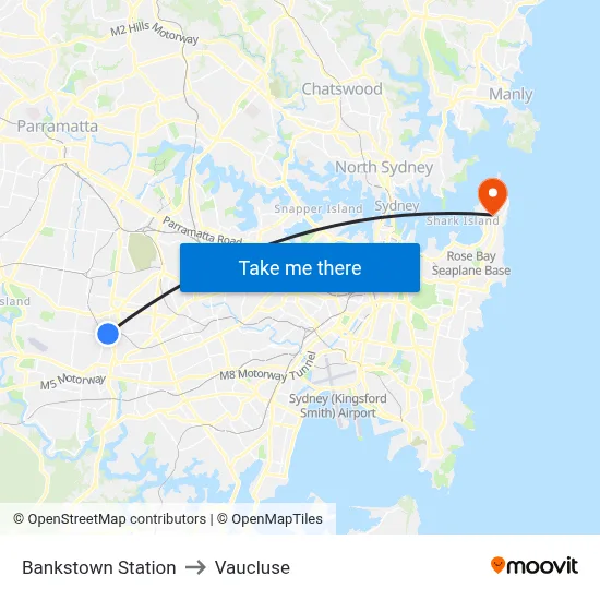 Bankstown Station to Vaucluse map