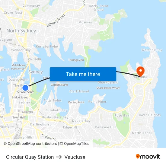 Circular Quay Station to Vaucluse map