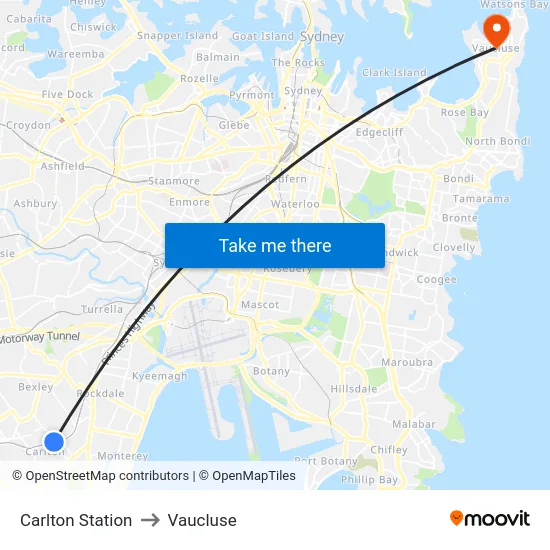 Carlton Station to Vaucluse map