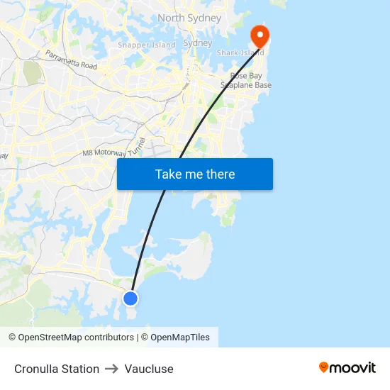 Cronulla Station to Vaucluse map