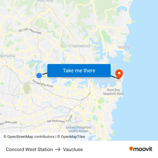 Concord West Station to Vaucluse map
