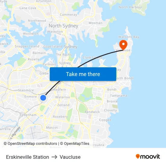 Erskineville Station to Vaucluse map