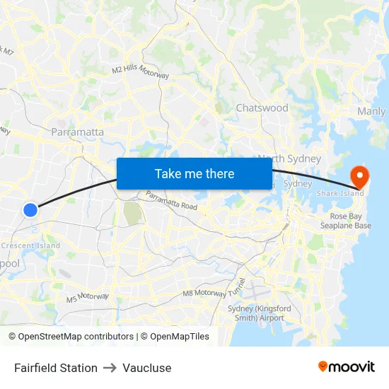 Fairfield Station to Vaucluse map