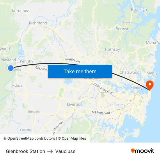 Glenbrook Station to Vaucluse map