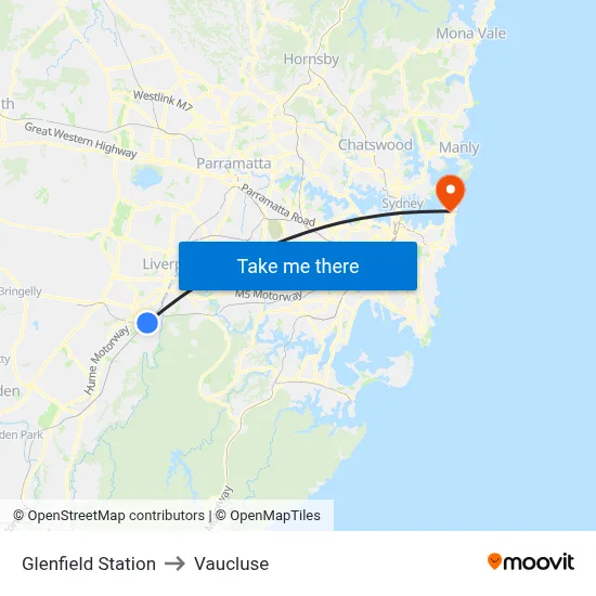Glenfield Station to Vaucluse map