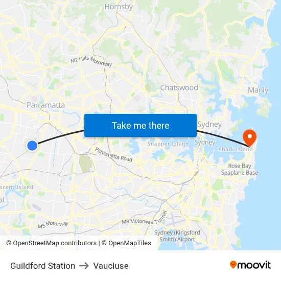 Guildford Station to Vaucluse map